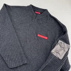 Vintage Quiksilver Wool Sweater Men Large Gray Sleeve Pocket Pullover Surf Skate